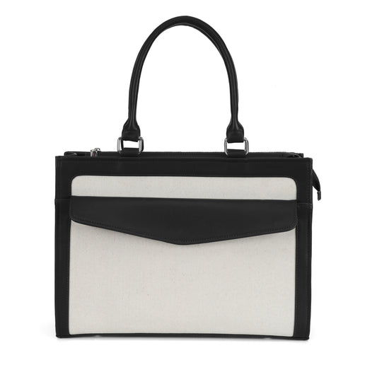 Luxury Black & Off-White Canvas Leather Tote Bag